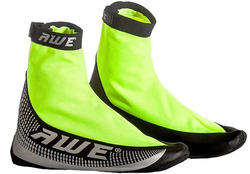 AWE Bike Shoe Cover Neoprene/PU Reflective Neon/Black/Silver Waterproof Size 7-9 - Picture 2 of 6