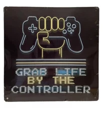 Open Road Grab Life By The Controllers Metal Embossed Gamers Man Cave Sign 9”x9”