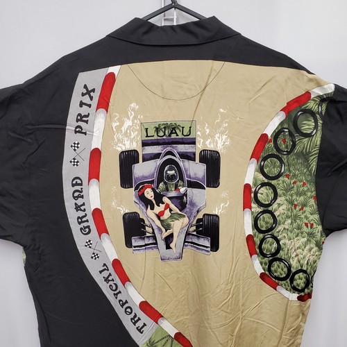 Luau Hawaiian Black Grand Prix Tropical Race Indy Car Shirt Mens Sz XL 24"X29" - Picture 12 of 15