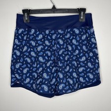 LANDS END Swim Shorts Women 2 Navy Paisley Print NEW 5" Comfort Waist Pockets
