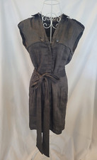 Zara Basic Sleeveless Dress- Tie wasted, pockets, Grey striped , size Medium