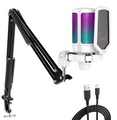 Weiß USB Gaming Mikrofon Kit für PC, Kondensator Nierenmikrofon PS4/5