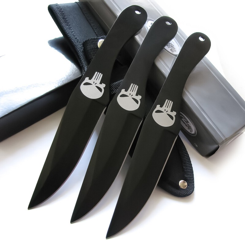 3pc Rite Edge Punisher Skull THROWING KNIFE SET w/ Sheath 8 1/2" Throwers Knives