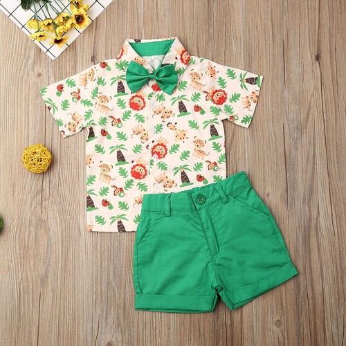 2Pcs Toddler Baby Boys Printed Short Sleeve T-shirt Tops Shorts Outfits Clothes - Picture 3 of 6