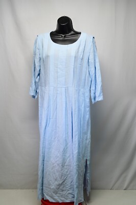 NWT Poetry Scoop Neck Pleat Detail EcoVero Linen Dress Chambray