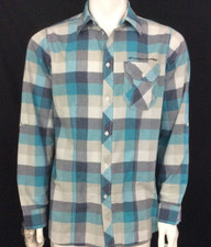 DRUNKNMUNKY MEN'S LONG SLEEVE ROLL UP BLUE CHECK SHIRT SIZE L BNWT