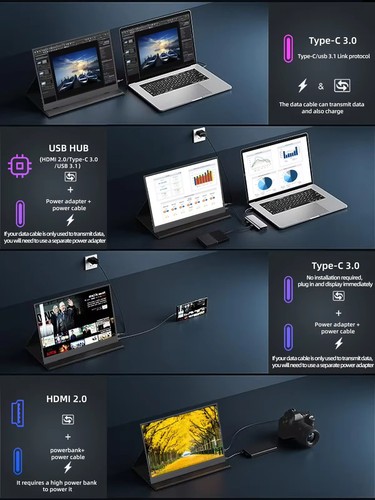 14-inch 2K Portable Monitor Touchscreen for Laptop Switch PC MacBook Xbox Pi - Picture 6 of 6