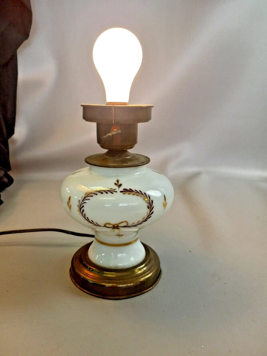 L K Vintage Painted Milk Glass Electric Oil Table Lamp WORKS No Shade