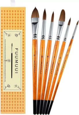 FUUMUUI Watercolor Brush Set-Artist Paint 6PCS Professional Artist Pointed Round Tempera