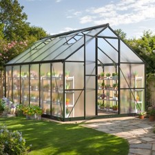 Outdoor Polycarbonate Greenhouse with Walk-In Design, Sturdy Frame, Roof Vent