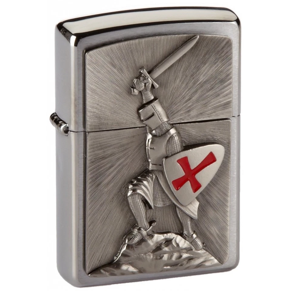 Zippo 1300103 Crusade Victory Emblem Windproof Pocket Lighter Brushed Chrome