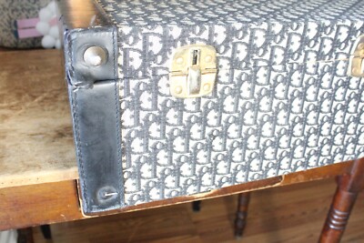 Vintage Christian Dior Monogram Black Leather Trim Hard Case