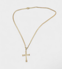 925 silver White Gold Finish SI Diamond Cross Pendant & 5mm 925 Cuban Link Chain