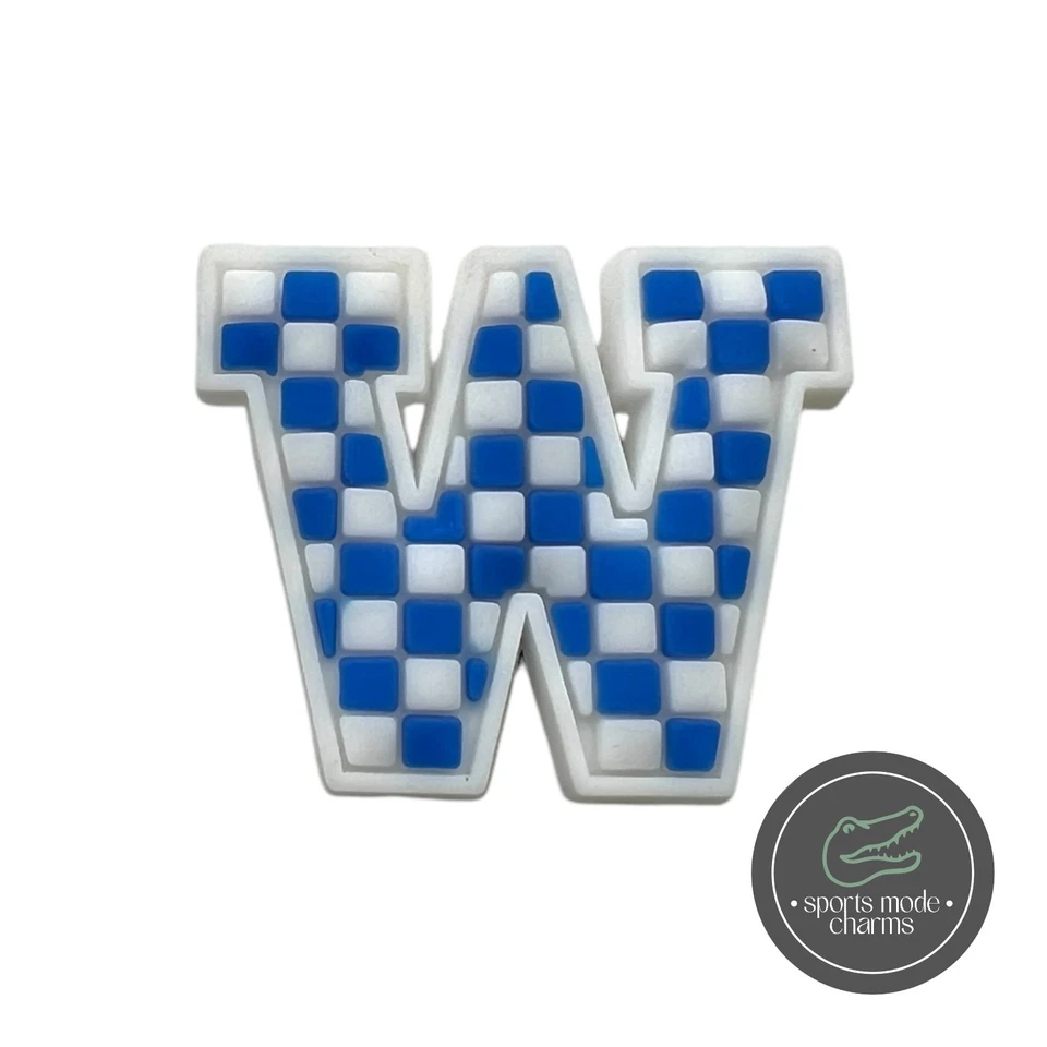 SPORTS MODE CHARMS Blau karierte Buchstaben - Charms für Schuhe Clogs Sandale - Alphabet Initialen ABC