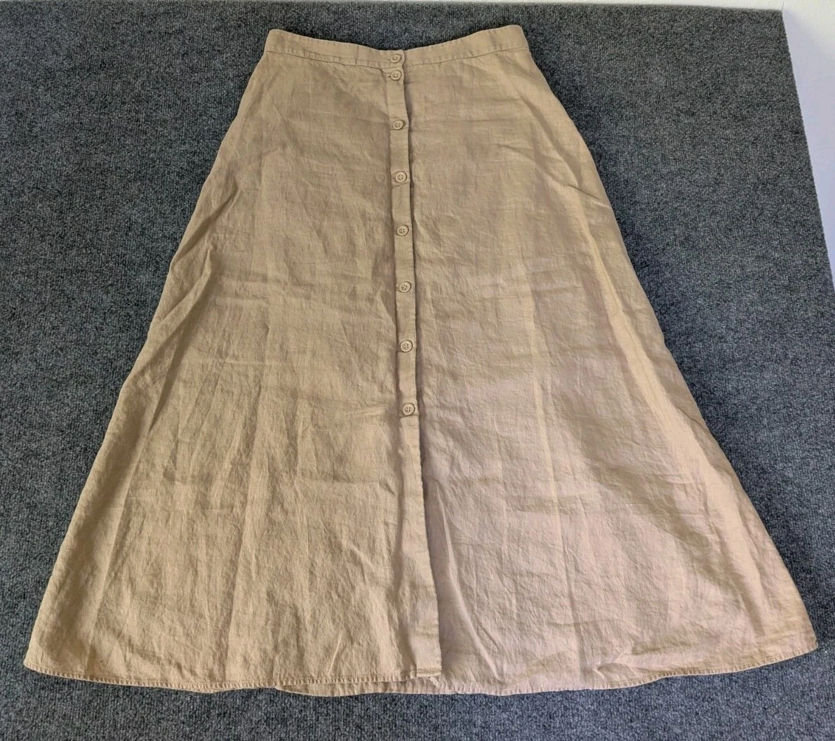 & Other Stories Linen A Line Midi Skirt Womens 10 Buttoned High Rise Minimalist