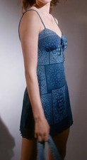 Urban Outfitters Blue Paisley Mesh Mini Slip Dress Sweetheart Neck XS