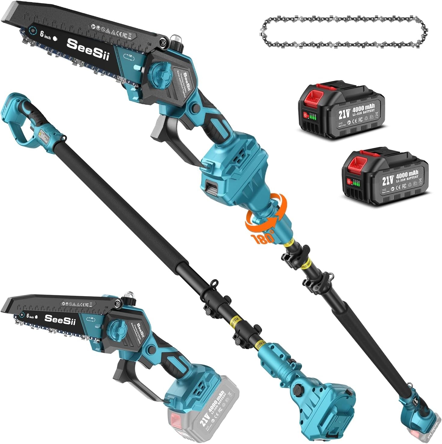 SEESII Extension Pole Saws for Trimming Cutting 16-Ft Reach 2*Battery & Charger