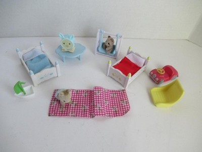 Calico Critters Blue and Red Nursery Room Beds Toys 2 Babies Swing Mini Car