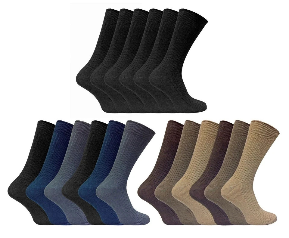 6/12 Pairs Mens Thin Soft 100% Cotton Rich Black Brown Blue Dress Socks