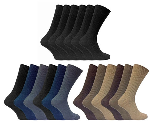 6/12 Pairs Mens Thin Soft 100% Cotton Rich Black Brown Blue Dress Socks - $29.99