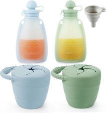 Reusable Silicone Baby Food Pouches  Snack Containers, 150ml, Spillproof