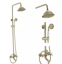 BWE Brushed Gold Exposed Shower System Tub Faucet Rain Shower Valve C-98023-S-BG