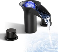 LED Waterfall Bathroom Faucet 8" Matte Black Widespread 3-Hole w/ Handles
