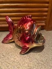 VINTAGE MADE IN JAPAN METALIC SHINY CERAMIC FISH DECOR ASHTRAY MID CENTURY 60s