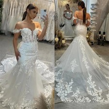 Boho Backless Mermaid Wedding Dresses Off Shoulder Lace Appliques Bridal Gowns