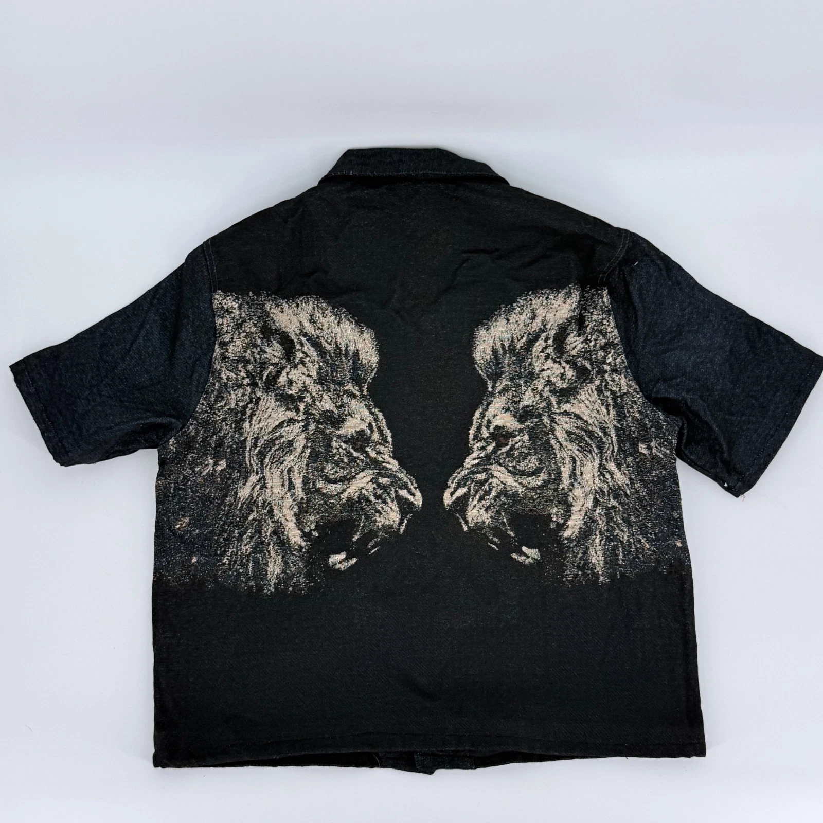 Novamen Tapestry Lion Jacket L Woven Graphic Black Denim Look Streetwear Shacket - product detail image 2