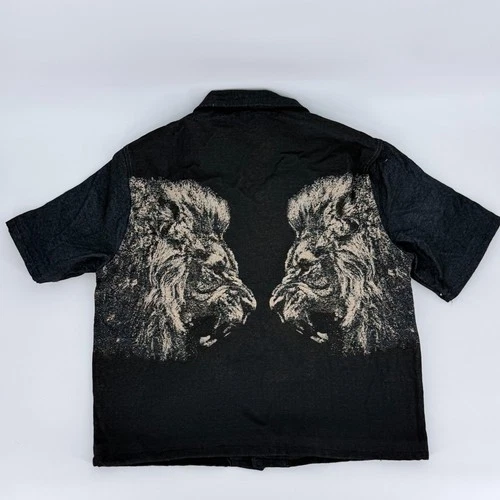 Novamen Tapestry Lion Jacket L Woven Graphic Black Denim Look Streetwear Shacket image 2