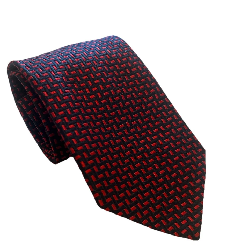 Corbata para hombre Kenneth Gordon 3,75” roja azul marino tejida 100 % seda hecha en EE. UU. NUEVA CON ETIQUETAS Foto 2 de 4