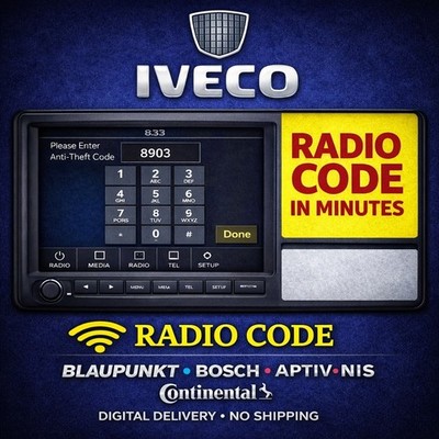 IVECO Radio Unlock Code | Bosch Blaupunkt Aptiv NIS Continental Fast Delivery