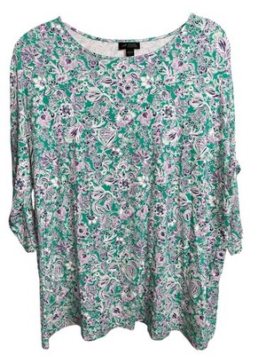 J. Jill Whatever Collection Women's Top Green Floral Print Pretty