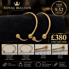 Gold Cuff Bangle Bracelets Pair β 9ct Gold β 9.52g β Matching Set
