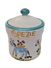 Vietri Giovanni Italian Pottery Jar with Lid Donkey Hand Painted Signed Spezie