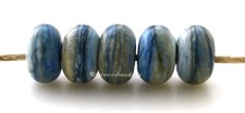 5 IVORY BLUE  donut handmade lampwork glass spacer beads TANERES sra
