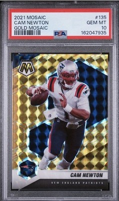 Pop 1 PSA 10 Jersey Number 2021 PANINI MOSAIC 135 CAM NEWTON GOLD MOSAIC #1/10