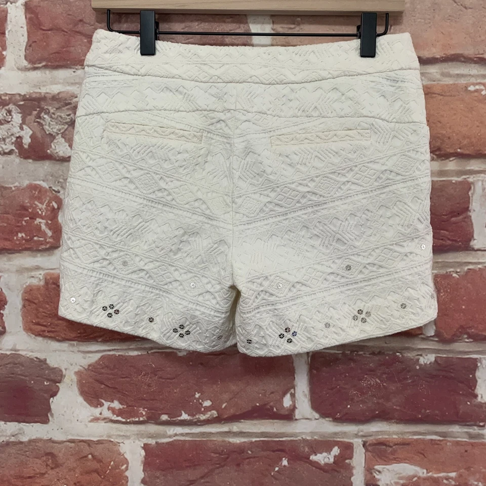 Shorts Anthropologie Elevenses Feminino 2 Branco Boho Chique Bordado com Zíper - Imagem 4 de 4