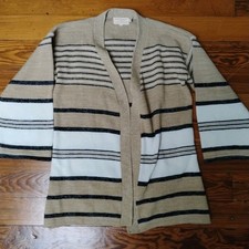 Vintage Afashion Import Striped Cardigan 1960s 70s Brown Large
