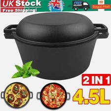 UK Double Dutch 2 in 1 Cast Iron Dutch Oven Casserole Dish Cooking Pot Pan 4.5L