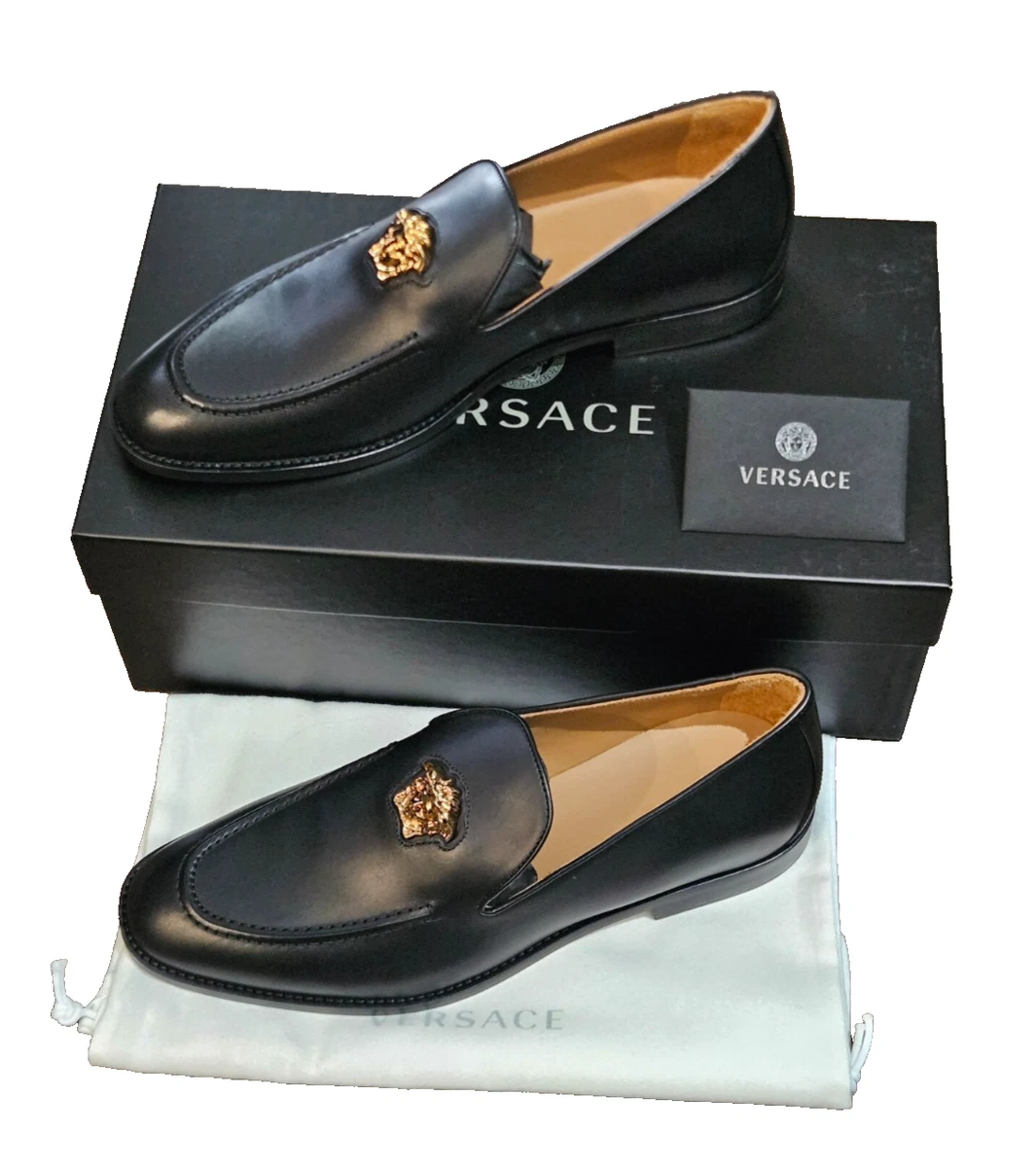 Versace men loafers 42 size 9 VERSACE Size 9 Black Gold Embroidery Velvet Slip On Loafers  main image 3