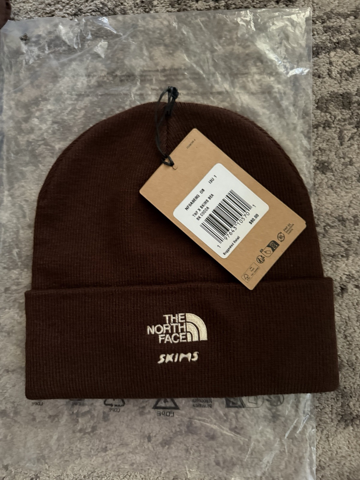 SKIMS X The North Face Cocoa Beanie One Size New With Tags