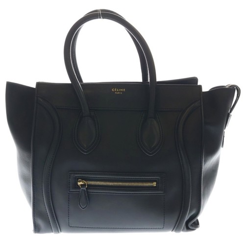 CELINE Luggage Mini Shopper Handback Tote Bag Leather Black Used 2841de8d148f9c0