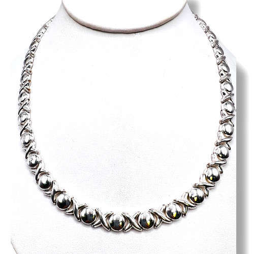 925 Sterling Silver Huggs Kisses XOXO Necklace Rhodium Finish 8 mm 35g 18"