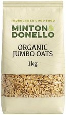 Minton & Donello Organic Jumbo Oats 1kg Bag - Wholegrain Rolled Oats for Porridg