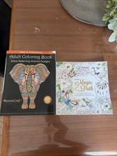 Lot Of 2 Adult Coloring Books: Stress Relieving Animal Designs The Magic Path