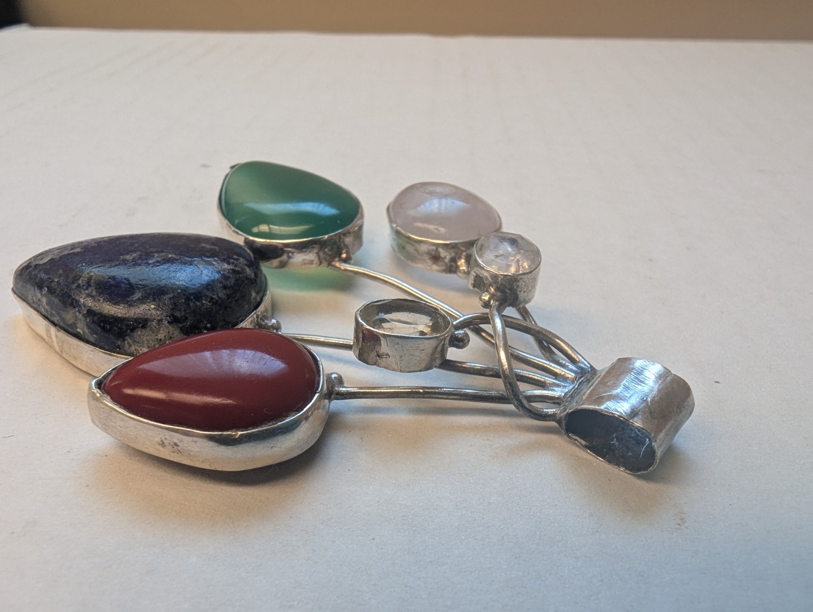 Handmade Silver Multi Gemstone Statement Pendant … - image 10