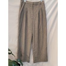 H M Womens Grey Herringbone Pleated Wide Leg Trousers High Waist Pants Sz 8
