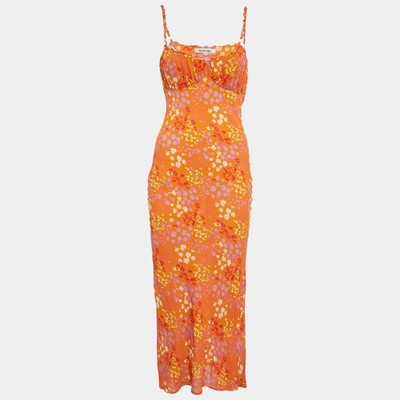 Midikleid Mirae Orange Blumenmuster Krepp Florae S